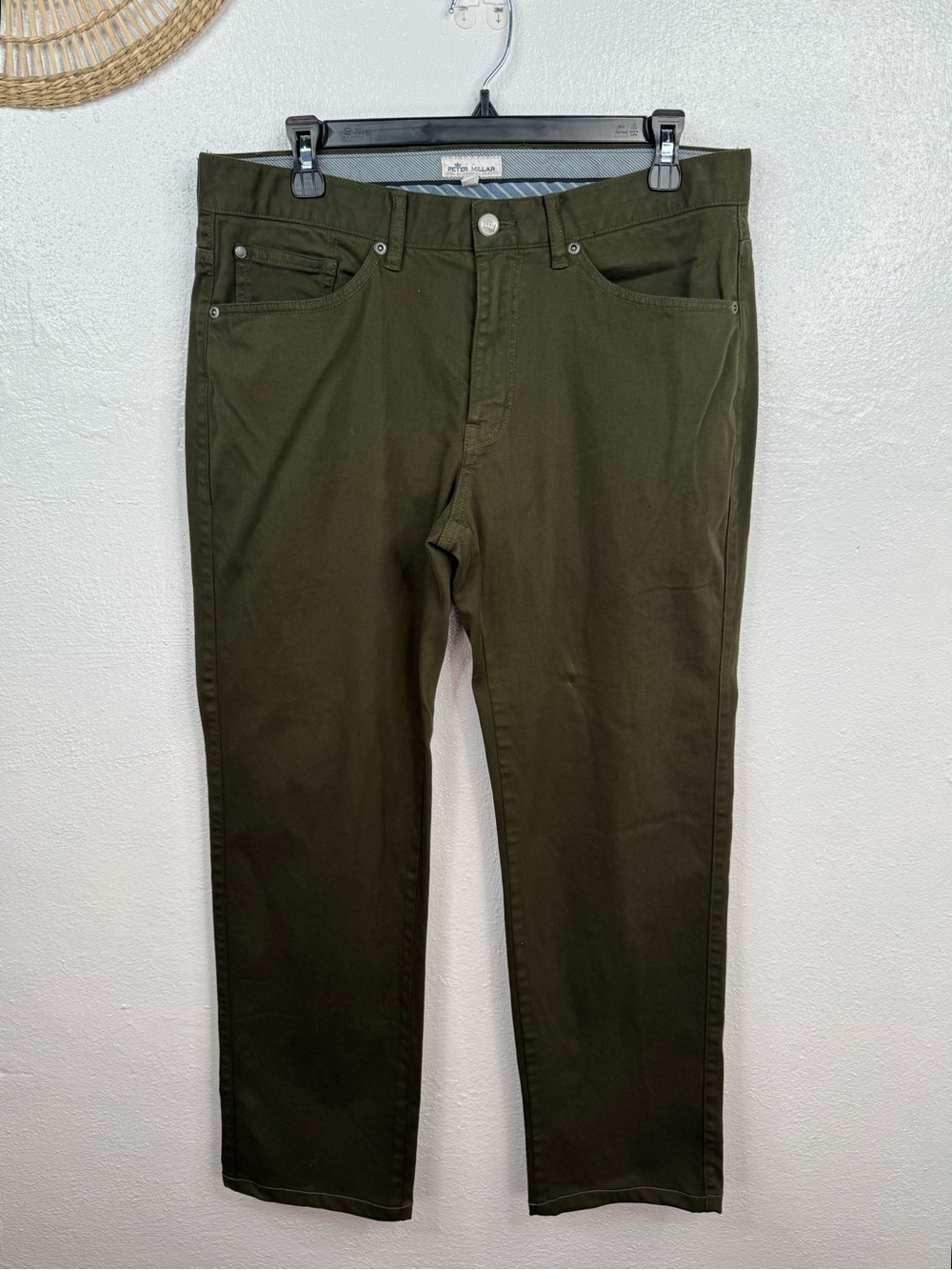 Peter Millar Pants Mens 33 Olive Green Straight Leg 5-Pocket Stretch